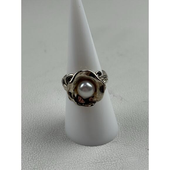 Hagit Gorali Israel Sterling Silver Ring Real Pearl Flower Size 7 - Picture 5 of 11